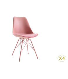 Chaise rose matelassée simili cuir rose / Pieds métal rose