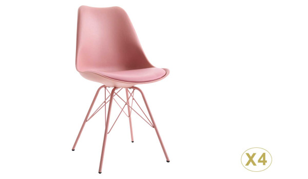 Chaise rose matelassée simili cuir rose / Pieds métal rose