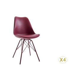 Chaise bordeaux matelassée simili cuir bordeaux / Pieds métal bordeaux
