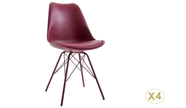 Chaise bordeaux matelassée simili cuir bordeaux / Pieds métal bordeaux