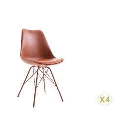 Chaise marron matelassée simili cuir marron / Pieds métal marron