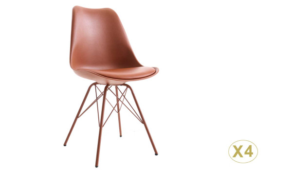 Chaise marron matelassée simili cuir marron / Pieds métal marron