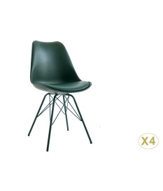 Chaise verte matelassée simili cuir vert / Pieds métal vert