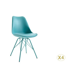 Chaise bleue matelassée simili cuir bleu / Pieds métal bleu