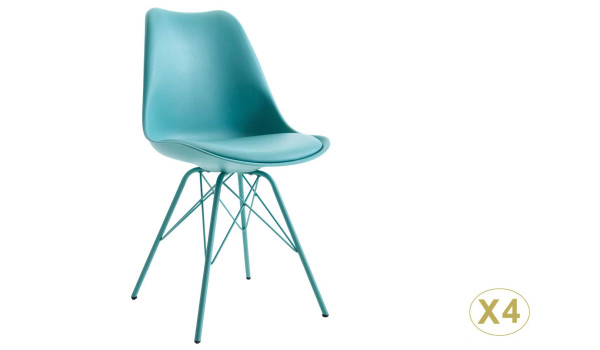 Chaise bleue matelassée simili cuir bleu / Pieds métal bleu
