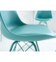 Chaise bleue matelassée simili cuir bleu / Pieds métal bleu
