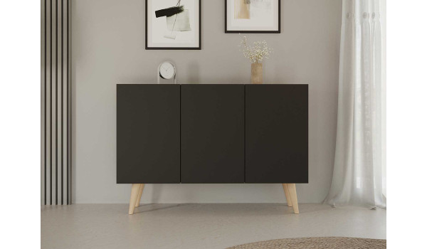 Buffet noir 3 portes 120 cm scandinave pas cher