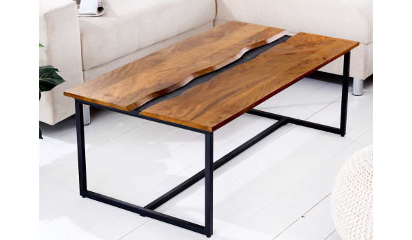 Table basse rectangulaire bois de manguier et métal noir