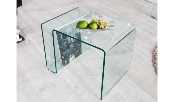 Table d'appoint porte revues en verre trempé