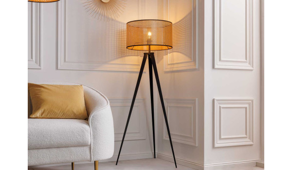 Lampadaire sur trépied et abat-jour en maille viennoise