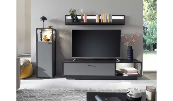 Ensemble TV mural gris anthracite moderne