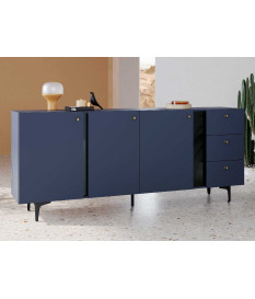 Meuble buffet bleu marine 3 portes 3 tiroirs