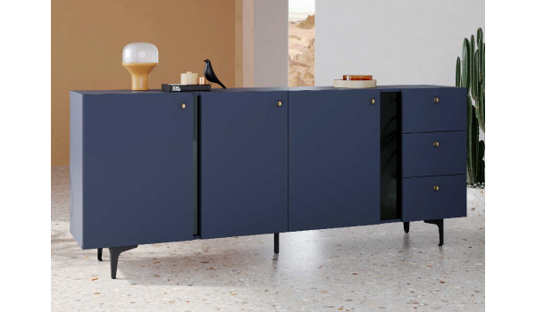 Meuble buffet bleu marine 3 portes 3 tiroirs