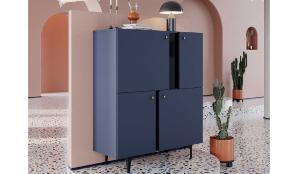 Commode haute bleue marine 4 portes