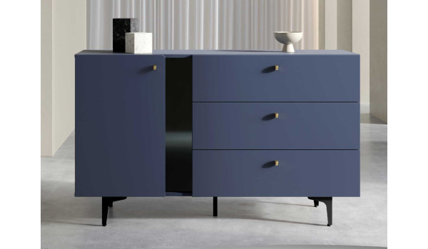 Buffet bleu marine 1 porte 3 tiroirs 138 cm