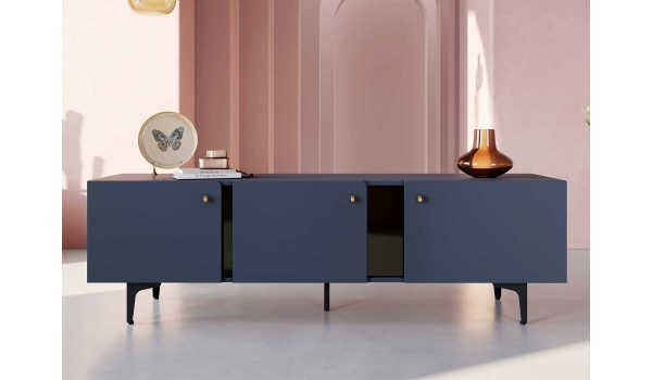 Meuble TV bleu marine 165 cm 3 portes