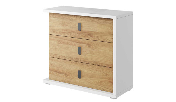 Commode à tiroirs blanche et bois
