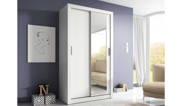 Armoire à porte coulissante et miroir blanche