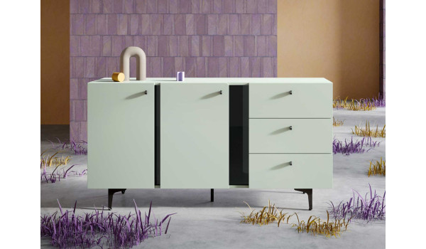 Buffet 2 portes 3 tiroirs coloris vert sauge