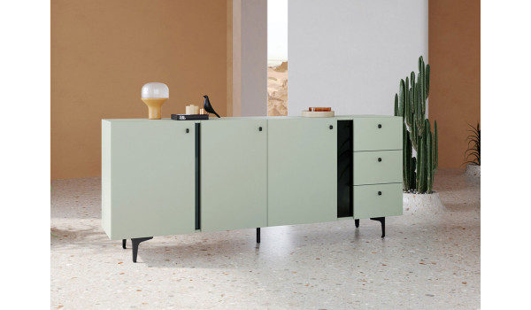 Buffet 3 portes 3 tiroirs coloris vert sauge