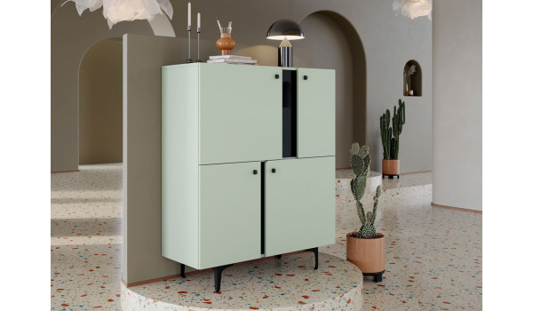 Commode haute vert sauge 4 portes