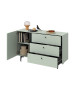 Buffet vert sauge 1 porte 3 tiroirs 138 cm
