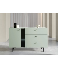Buffet vert sauge 1 porte 3 tiroirs 138 cm