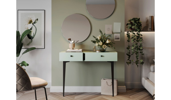 Console murale design vert sauge 2 tiroirs