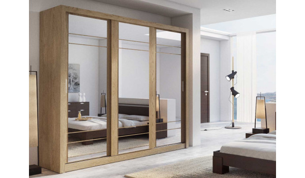 Grande armoire coulissante avec miroir chêne Shetland
