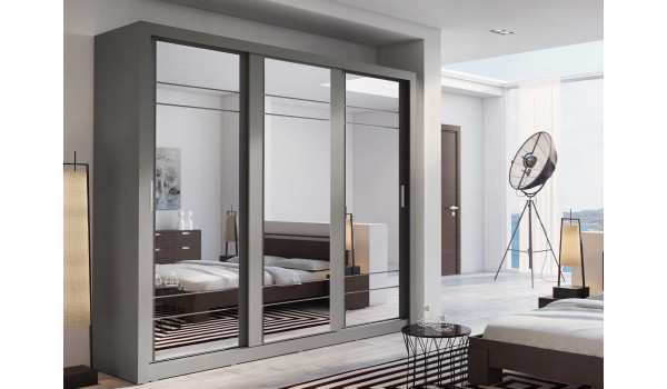 Grande armoire coulissante avec miroir grise