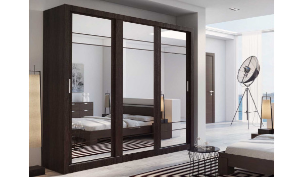 Grande armoire coulissante avec miroir finition wengé