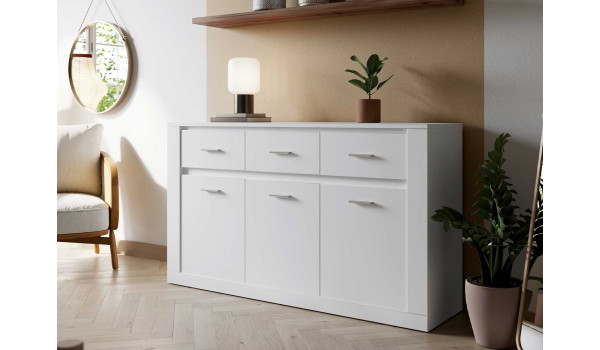 Buffet blanc 3 portes 3 tiroirs 160 cm