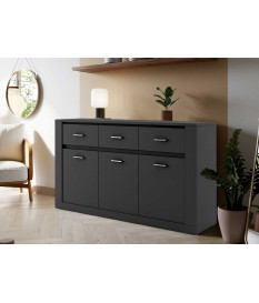 Buffet noir 3 portes 3 tiroirs 160 cm