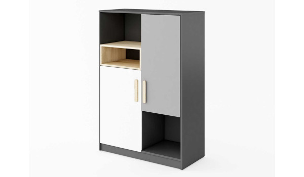 Rangement chambre enfant gris, blanc et bois