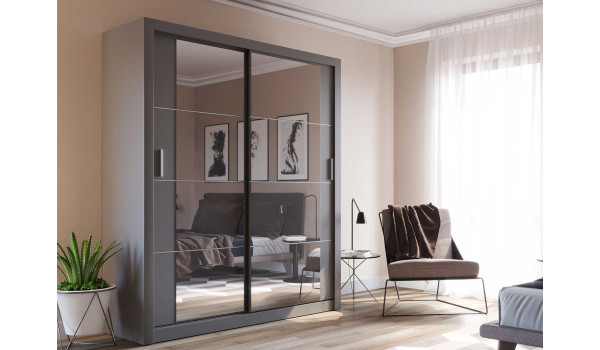 Armoire 2 portes coulissantes avec miroir grise