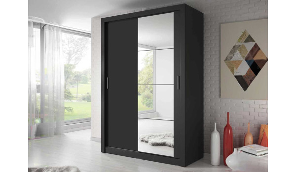 Armoire portes coulissantes noire avec miroir