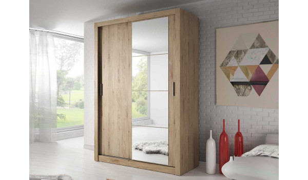 Armoire portes coulissantes déco chêne Shetland avec miroir