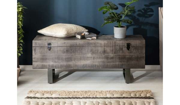 Banc coffre en bois original de manguier grisé