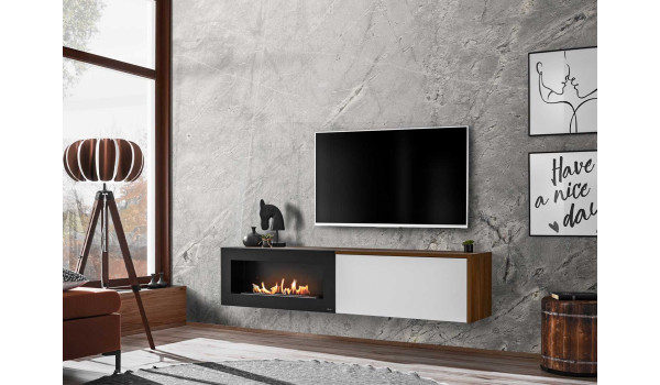 Meuble TV suspendu avec cheminée éthanol