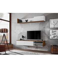 Meuble TV suspendu 180 cm blanc et bois