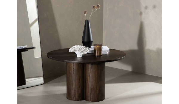 Table basse ronde 80 cm en bois finition Moka