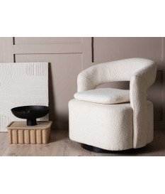 Fauteuil design en tissu bouclé blanc