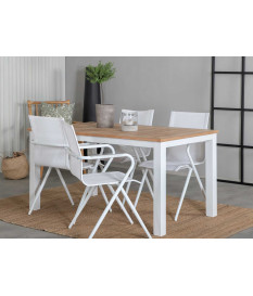 Table de jardin extensible en teck et aluminium blanc