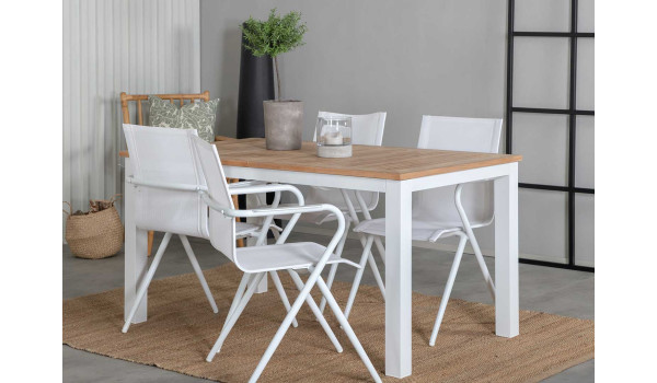 Table de jardin extensible en teck et aluminium blanc