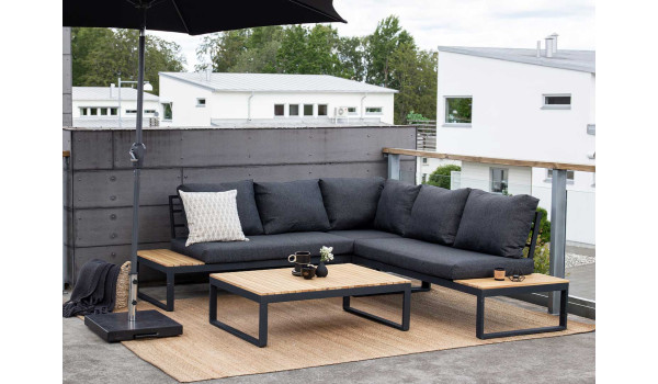 Salon d'angle de jardin contemporain gris, 5 places