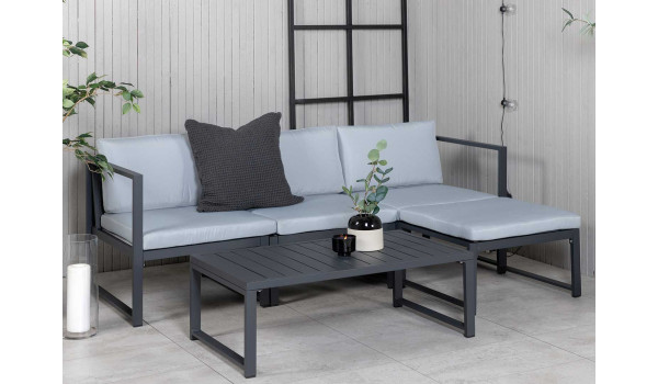 Salon d'angle en aluminium noir et coussin gris