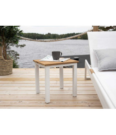 Table d'appoint carrée en teck et aluminium blanc