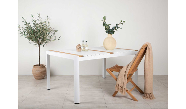 Table de jardin en aluminium blanc et bois de teck 150 cm