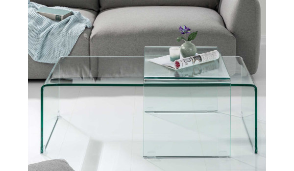 Set de 2 tables basses en verre transparent
