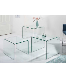Set de 3 tables basses en verre emboîtables
